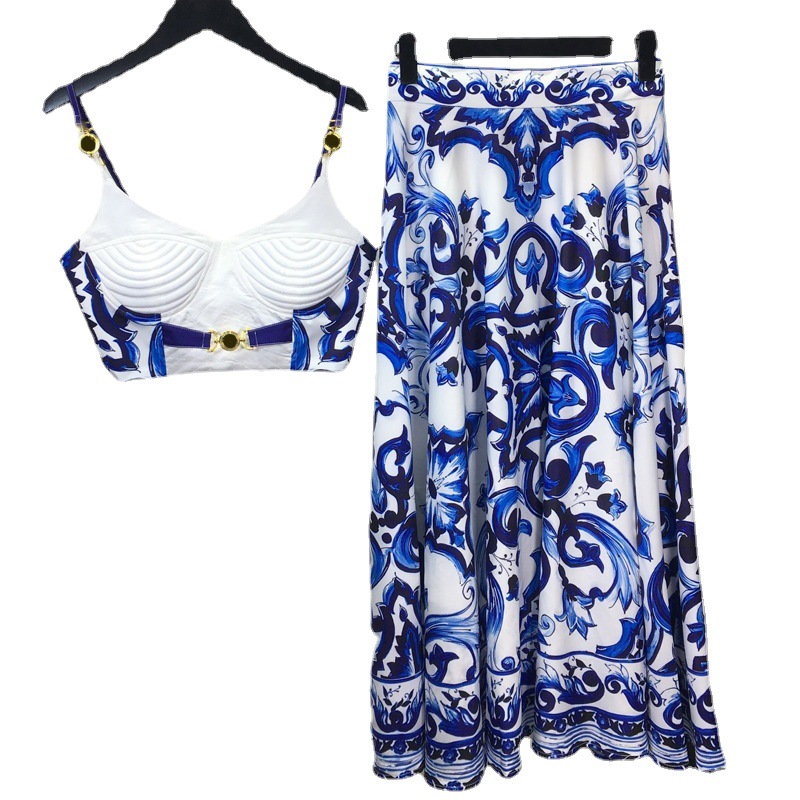 Summer Bohemain Blue And White - Suspender Tank Top ulasan dan harga